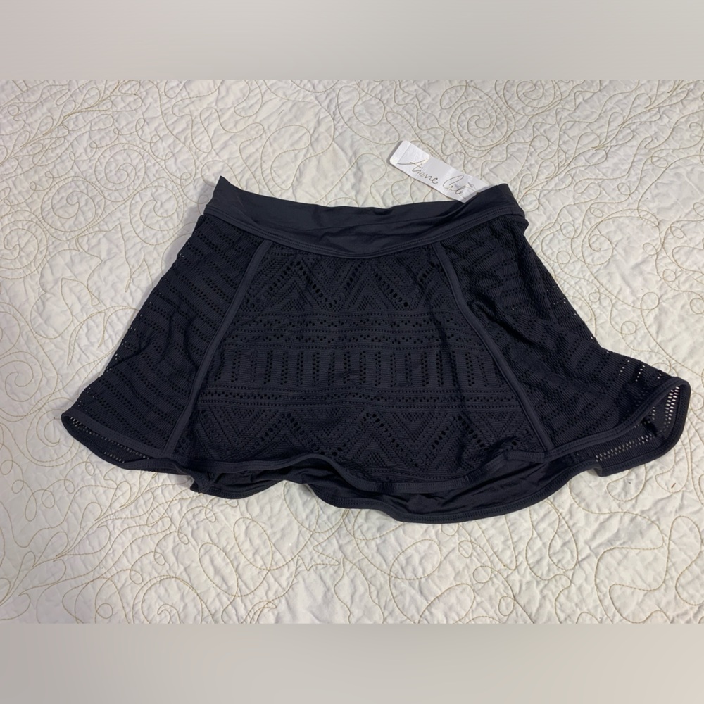New Anne Cole Black Women Lace‎ Crochet Swim Skirt Bikini Bottom Swimsuit Size M